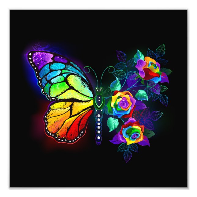 Rainbow flower butterfly photo print (Front)