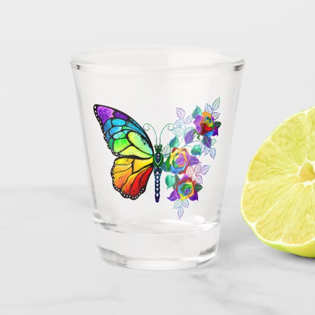 Rainbow flower butterfly shot glass (Front)