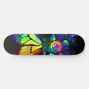 Rainbow flower butterfly skateboard