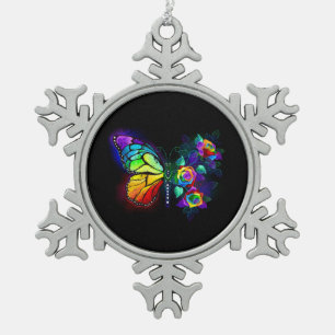 Rainbow flower butterfly snowflake pewter christmas ornament