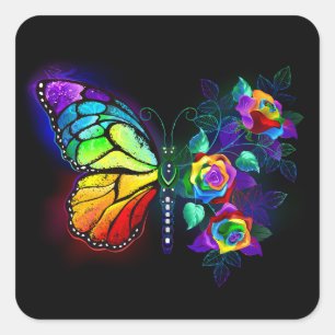 Rainbow flower butterfly square sticker