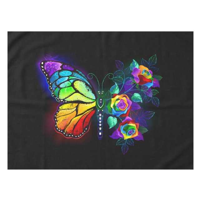 Rainbow flower butterfly tablecloth (Front (Horizontal))
