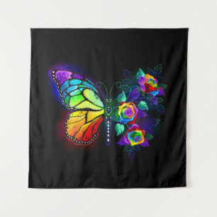 Rainbow flower butterfly tapestry
