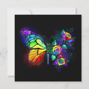 Rainbow flower butterfly thank you card