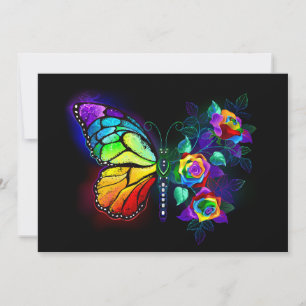 Rainbow flower butterfly thank you card