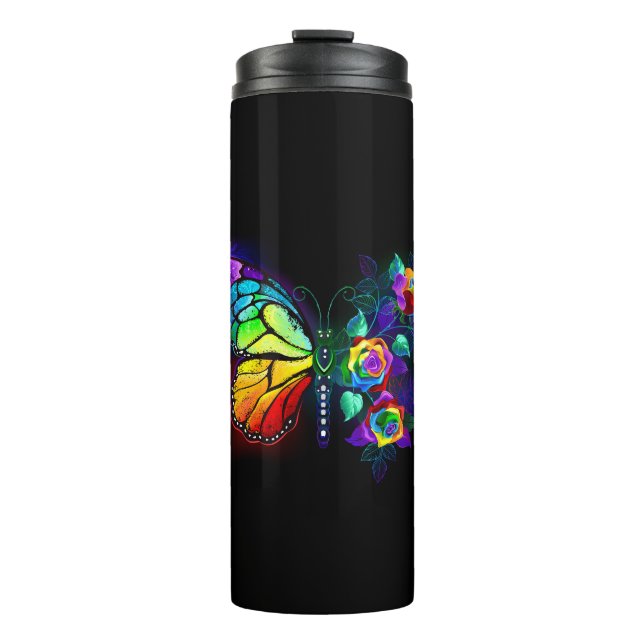 Rainbow flower butterfly thermal tumbler (Front)
