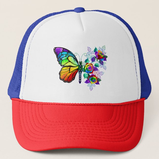 Rainbow flower butterfly trucker hat (Front)