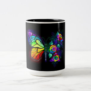 Rainbow flower butterfly Two-Tone coffee mug