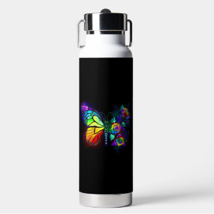 Rainbow flower butterfly water bottle