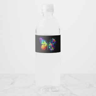 Rainbow flower butterfly water bottle label