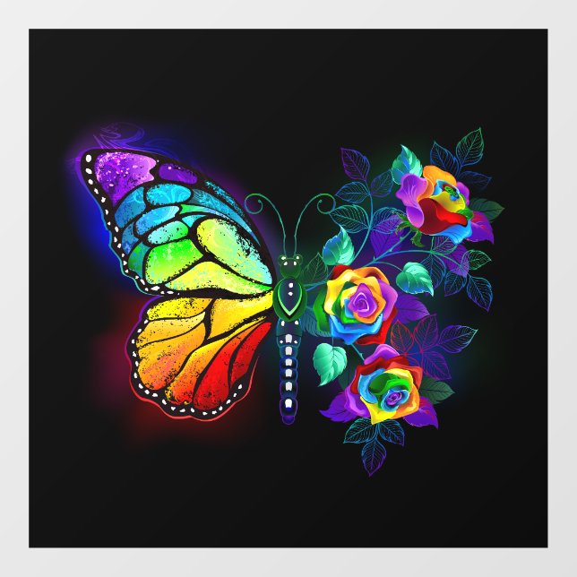 Rainbow flower butterfly window cling (Sheet)