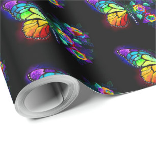 Rainbow flower butterfly wrapping paper