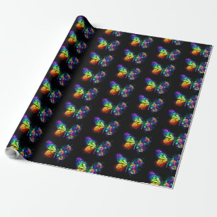 Rainbow flower butterfly wrapping paper