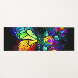 Rainbow flower butterfly yoga mat
