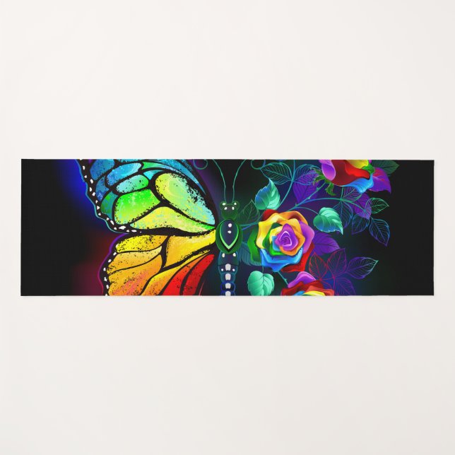 Rainbow flower butterfly yoga mat (Front (Horizontal))