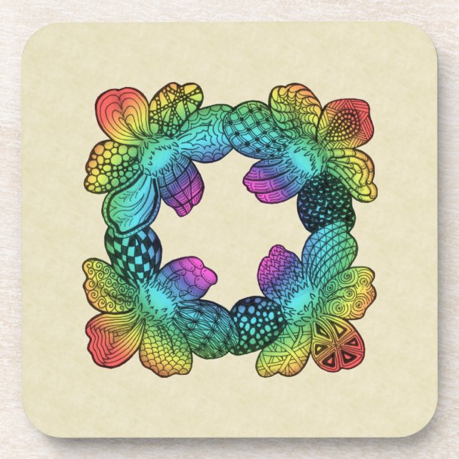 Rainbow Flower Doodle Coaster (Front)
