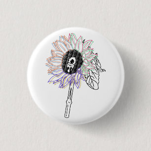 Rainbow Flower Funky Art 1 Inch Round Button