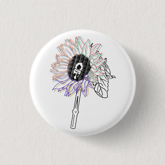 Rainbow Flower Funky Art 1 Inch Round Button (Front)
