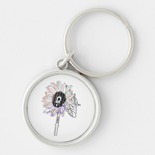 Rainbow Flower Funky Art Keychain (Front)