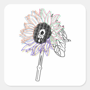 Rainbow Flower Funky Art Square Sticker