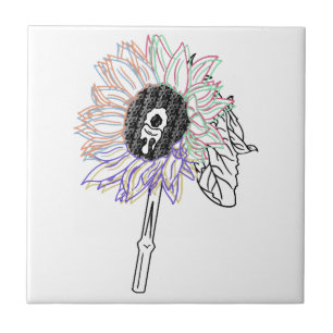 Rainbow Flower Funky Art Tile