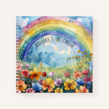 Rainbow Flower Garden Custom Name Sketchbook