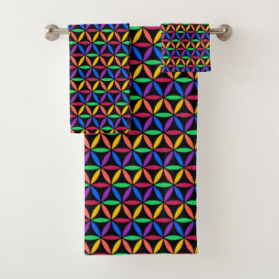 Rainbow Flower of Life Pattern Bath Towel Set