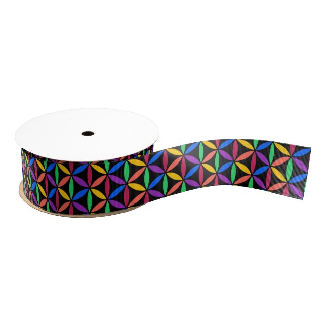 Rainbow Flower of Life Pattern Grosgrain Ribbon (Spool)