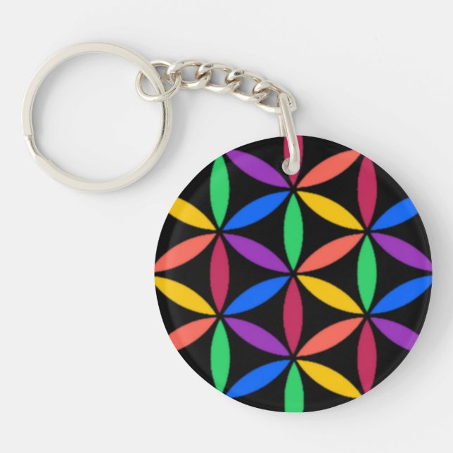 Rainbow Flower of Life Pattern Keychain (Front)