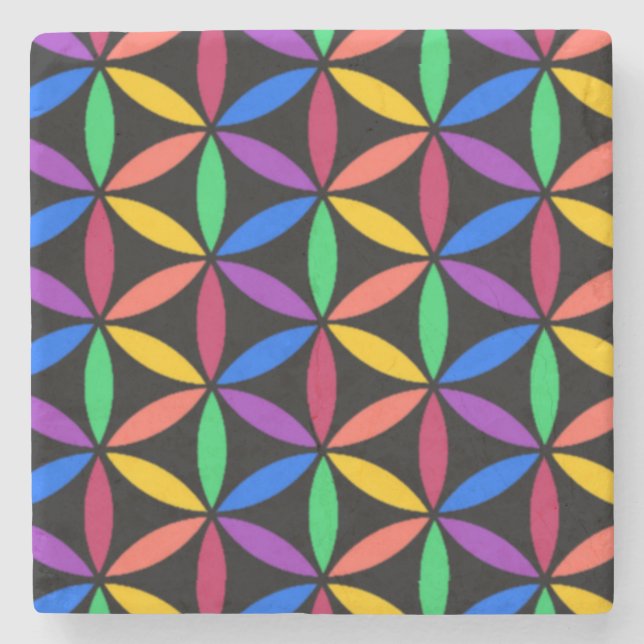 Rainbow Flower of Life Pattern Stone Coaster (Front)