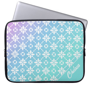 Rainbow Flower Pattern Personalised Name Laptop Sleeve