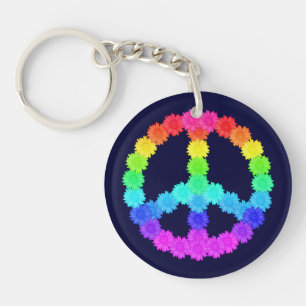Rainbow Flower Peace Sign Keychain
