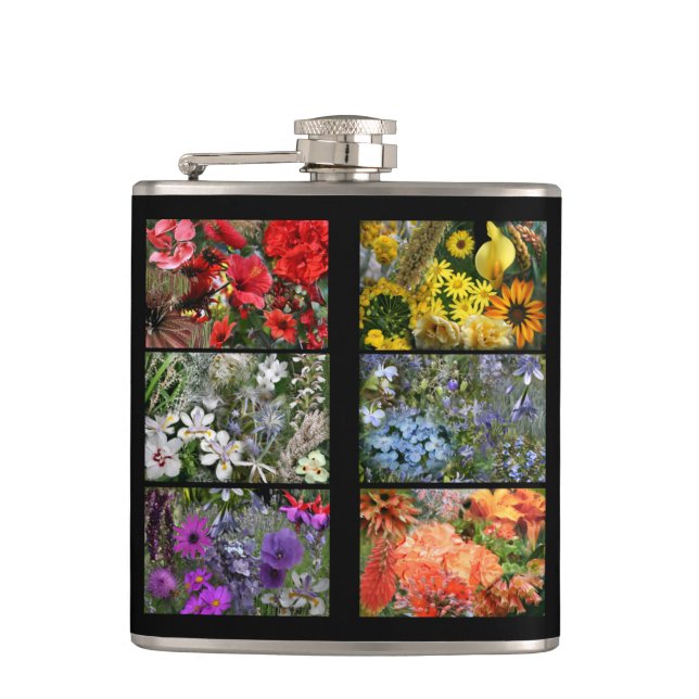 Rainbow Flower Photo Collage Hip Flask (Front)