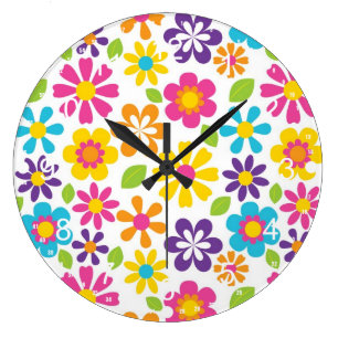 Rainbow Flower Power Hippie Retro Teens Gifts Large Clock