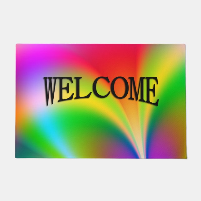 Rainbow Flower Power Welcome Mat (Front)