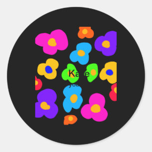 Rainbow Flower Pride Love Add Name Text Lqbtq Abst Classic Round Sticker