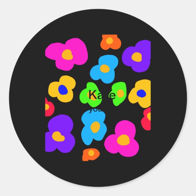 Rainbow Flower Pride Love Add Name Text Lqbtq Abst Classic Round Sticker (Front)