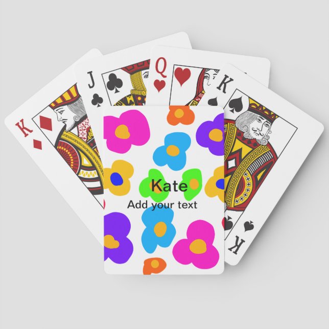 Rainbow flower pride love add name text lqbtq abst playing cards (Back)