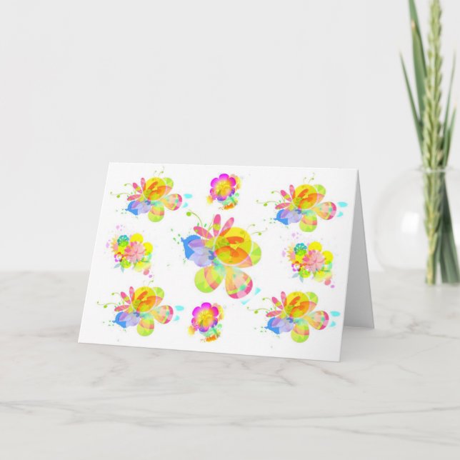 Rainbow Flowers Blank Greeting Card (Front)