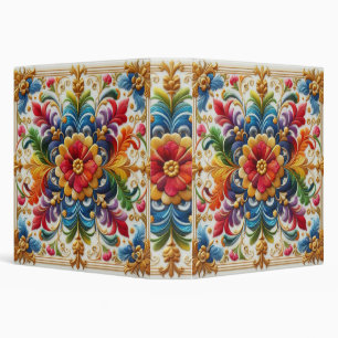 Rainbow Flowers Embroidery Looking Floral Design Binder