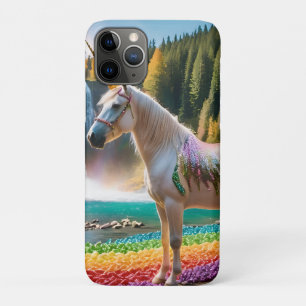 Rainbow Flowers Unicorn Green Trees Waterfall Lake iPhone 11 Pro Case