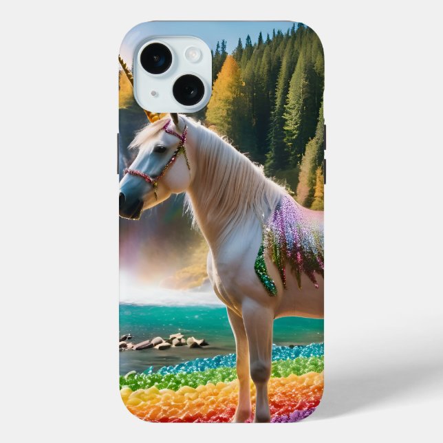 Rainbow Flowers Unicorn Green Trees Waterfall Lake Case-Mate iPhone Case (Back)
