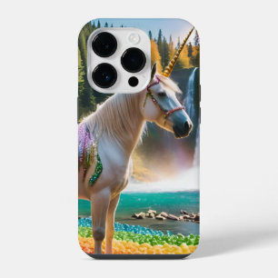 Rainbow Flowers Unicorn Green Trees Waterfall Lake iPhone 14 Pro Case