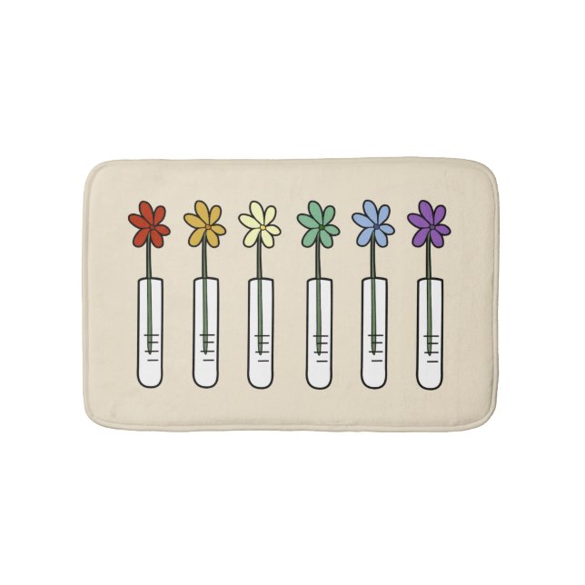 Rainbow Flowers with Science Beaker Bath Mat (Front)