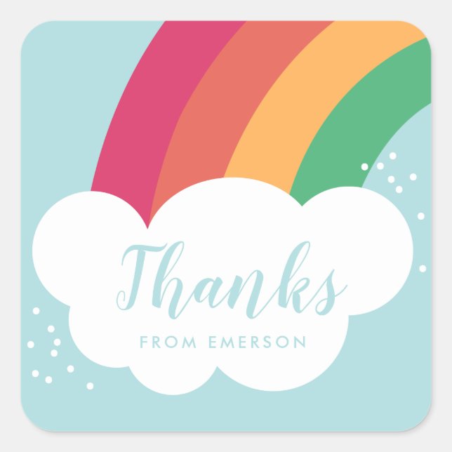 Rainbow fluffy cloud kids thank you favour sticker (Front)