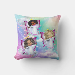Rainbow fluffy Clouds& 3 Butterfly Babies Throw Pillow