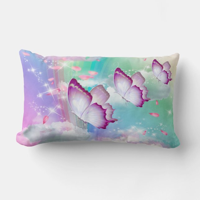 Rainbow fluffy Clouds Baby Girl Lumbar Pillow (Front)