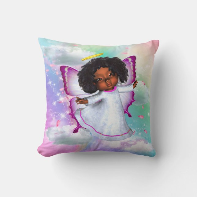 Rainbow Fluffy Clouds & Butterfly Baby Throw Pillow (Front)