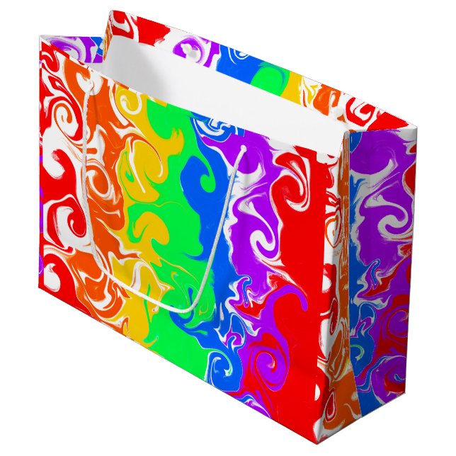 Rainbow Fluid Art Birthday   Large Gift Bag (Front Angled)