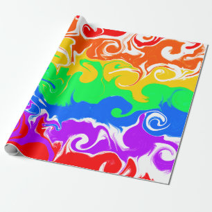 Rainbow Fluid Art Birthday   Wrapping Paper